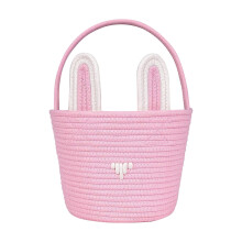 Joli panier de Pâques pour filles et tout-petits – Panier lapin réutilisable en corde de coton tressée avec poignée, 35,5 x 25,5 x 20 cm,
