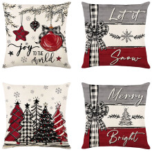 Lot de 4 housses de coussin de Noël – Flocons de neige et rennes en lin, sans garniture, compatibles avec les coussins standards