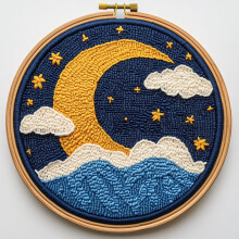 DIY Punch Needle Kits Moon Space in Basket Easy for Beginners Punch Needle Embroidery Set with Hoop Stamped Pattern for Craft lovers and Home Decor-1