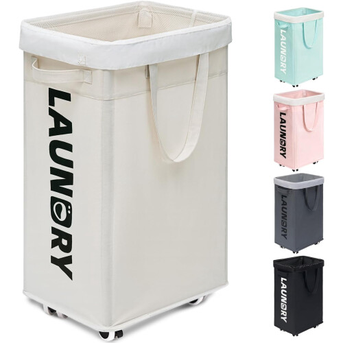 Wasmand op wielen, wit, 75 liter