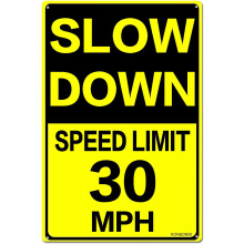 Slow Down Speed Limit 30 MPH Metal Sign, 8 x 12 Inches Traffic Sign, Black and Yellow Safety Sign, Easy Mounting Outdoor Use