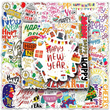 Autocollants en vinyle imperméables « Bonne année » - 50 pièces