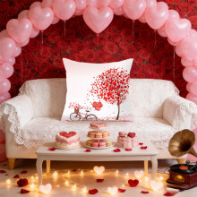 Housses de coussin décoratives pour la Saint-Valentin – Motifs cœur, arbre, vélo et ballon, peluche courte, ultra douce, pour canapé, sofa et