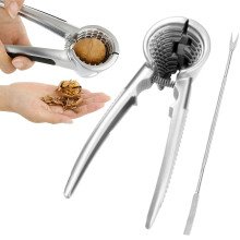 Stainless Steel Nut Cracker Tool with Non-Slip Handle & Seafood Fork, 7.1", Silver – Compatible with Walnuts, Pecans, Hazelnuts, Almonds