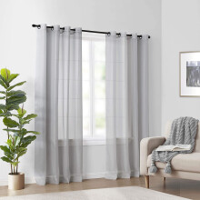Rideau à œillets en voile clair gris clair, 1 panneau, 150 cm x 305 cm