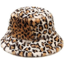 Damen-Bucket-Hat mit Leopardenmuster aus Kunstpelz, flauschig, wärmend für den Winter, Plüsch-Fischerhut