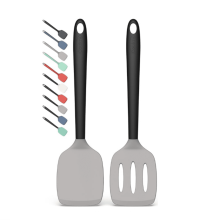 Set di 2 spatole in silicone, resistenti al calore, ideali per la cucina, con una spatola piena e una forata per padelle antiaderenti, per