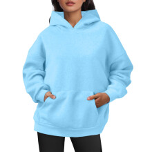 Damen-Hoodie, Oversize-Pullover aus Samt, Langarm, mit Taschen, für Winter- und Herbstoutfits, Z04Blau, XL