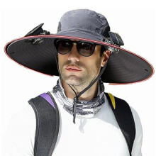Sombrero con ventilador solar de ala ancha con 2 ventiladores recargables por USB
