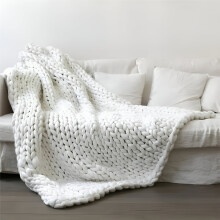 AUQ Chunky Knit Chenille Throw Blanket (80x100cm, White) – Soft Knitted Blanket for Bed, Sofa & Chair – Home Decor