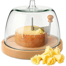 Stainless Steel Cheese Curler Wheel with Lid, Compatible with Sharp Blade Cheese & Chocolate Shaver, Wooden Base, Makes Cheese Rose Flowers