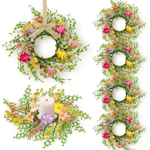 Krans med blomsterlysringe 7,5 cm 6 stk.