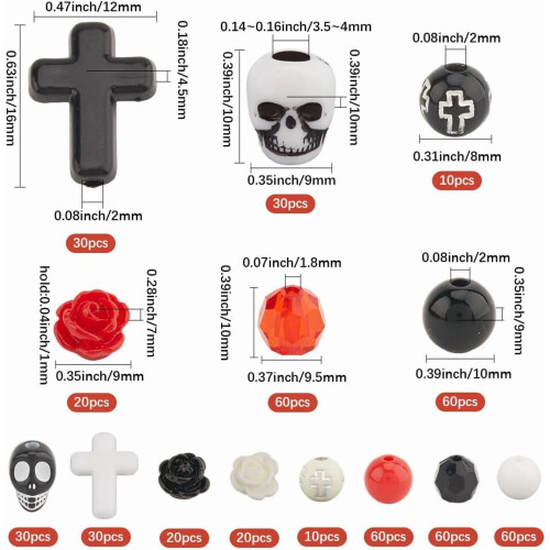 Stone Bead Kit Black Red White Rose Gothic Cross 500 pcs 1
