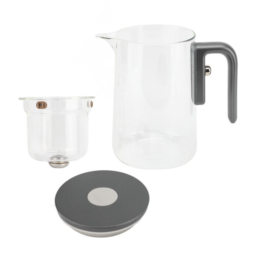 Glas-Teekanne, silbergrau, 600 ml, mit Holzgriff