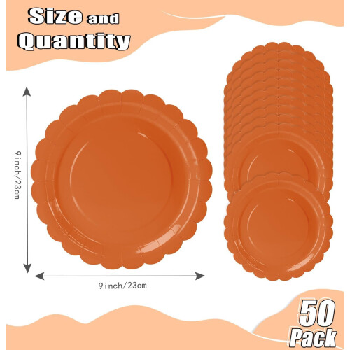 23 cm orangea, vågiga engångstallrikar av papper (50-pack) 2