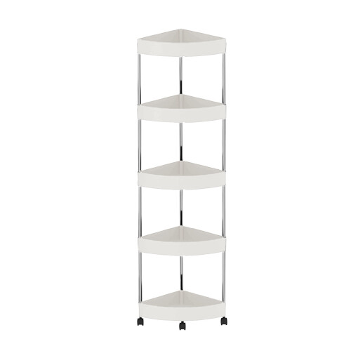 Rustproof 5-Tier Corner Shower Organizer with Wheels & Drain Holes, White 1