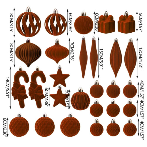 28pcs Brown Flocked Velvet Christmas Tree Ornaments 2