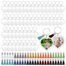 50 Conjuntos de Chaveiros com Moldura de AcríLico com Borlas, Chaveiro de InserçãO Personalizado de Encaixe para Fotos, Chaveiro Transparente com