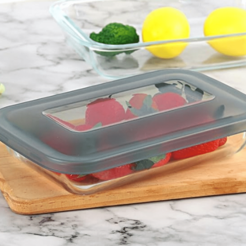 Rectangular Glass Baking Dish with Lids – Fridge-to-Oven, Lasagna & Leftovers, Gray 2