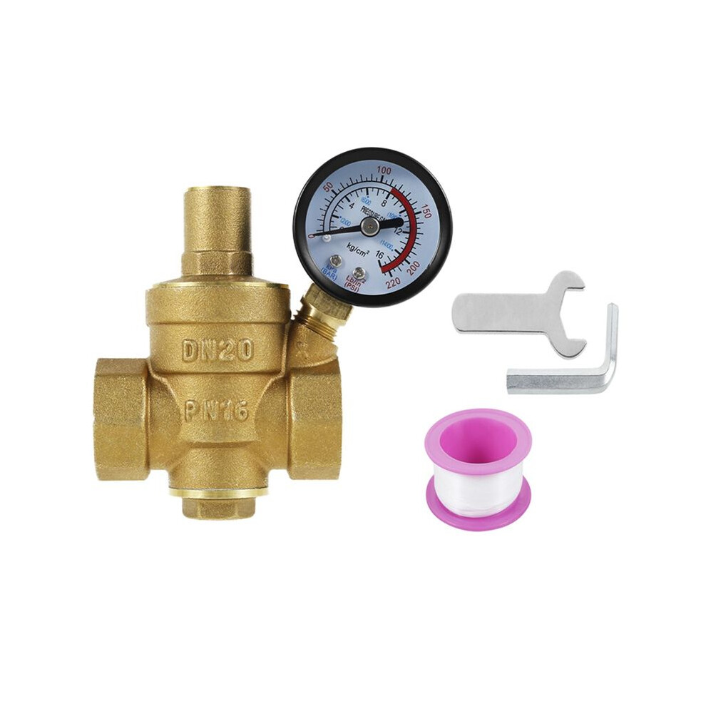 3/4Inch Dn20 Brass Water Pressure Regulator Valve Water Pressure Reducer Regulator Adjustable Relief Valve Gauge 4712003835195