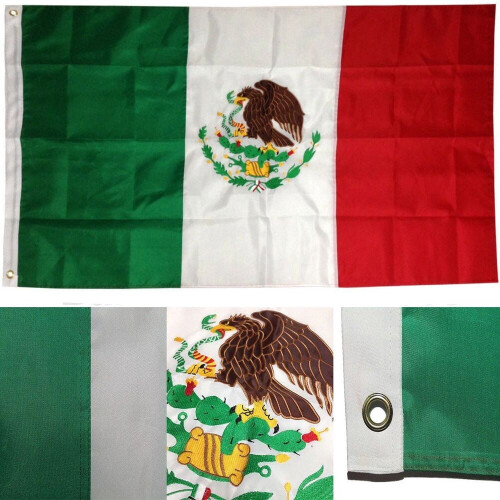 Mexiko-Flagge, gestickt, Nylon, 90 x 150 cm, mit Clips 1