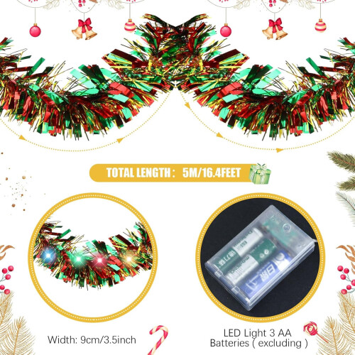 Lametta-Girlande, grün-rot, LED-beleuchtet, 5 m 2