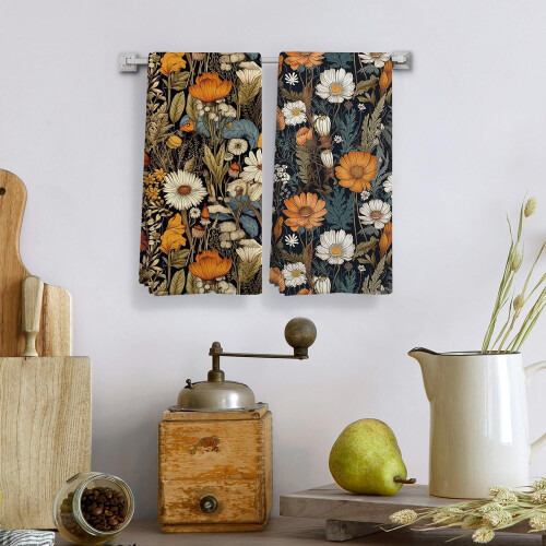 Boho blommiga kökshanddukar, set om 2, 40x61 cm, mörkgrön 1