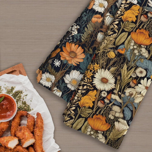 Boho blommiga kökshanddukar, set om 2, 40x61 cm, mörkgrön 2
