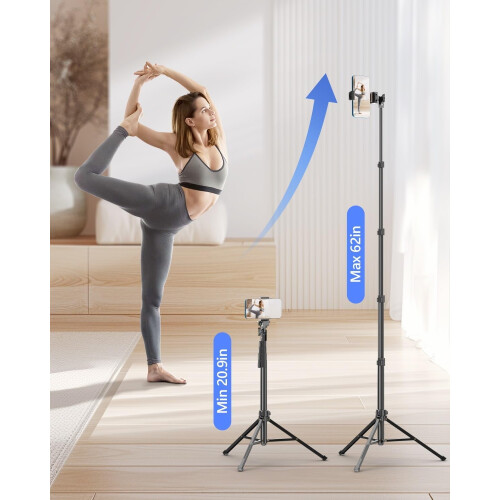 62" Adjustable Phone Tripod Stand with Remote, Compatible with iPhone & Android, Portable for Video, Selfie, Ring Light 1