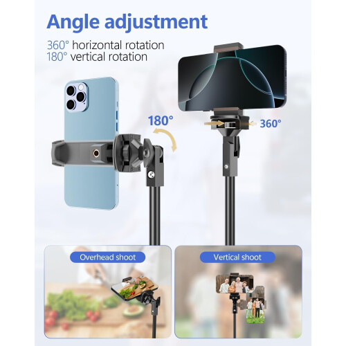62" Adjustable Phone Tripod Stand with Remote, Compatible with iPhone & Android, Portable for Video, Selfie, Ring Light 2