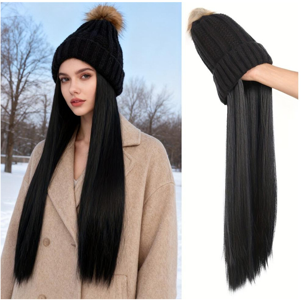 Penghui-Toys Unisex Black ( At1209 1B) Women\'S Winter Wig Hat With Synthetic Hair