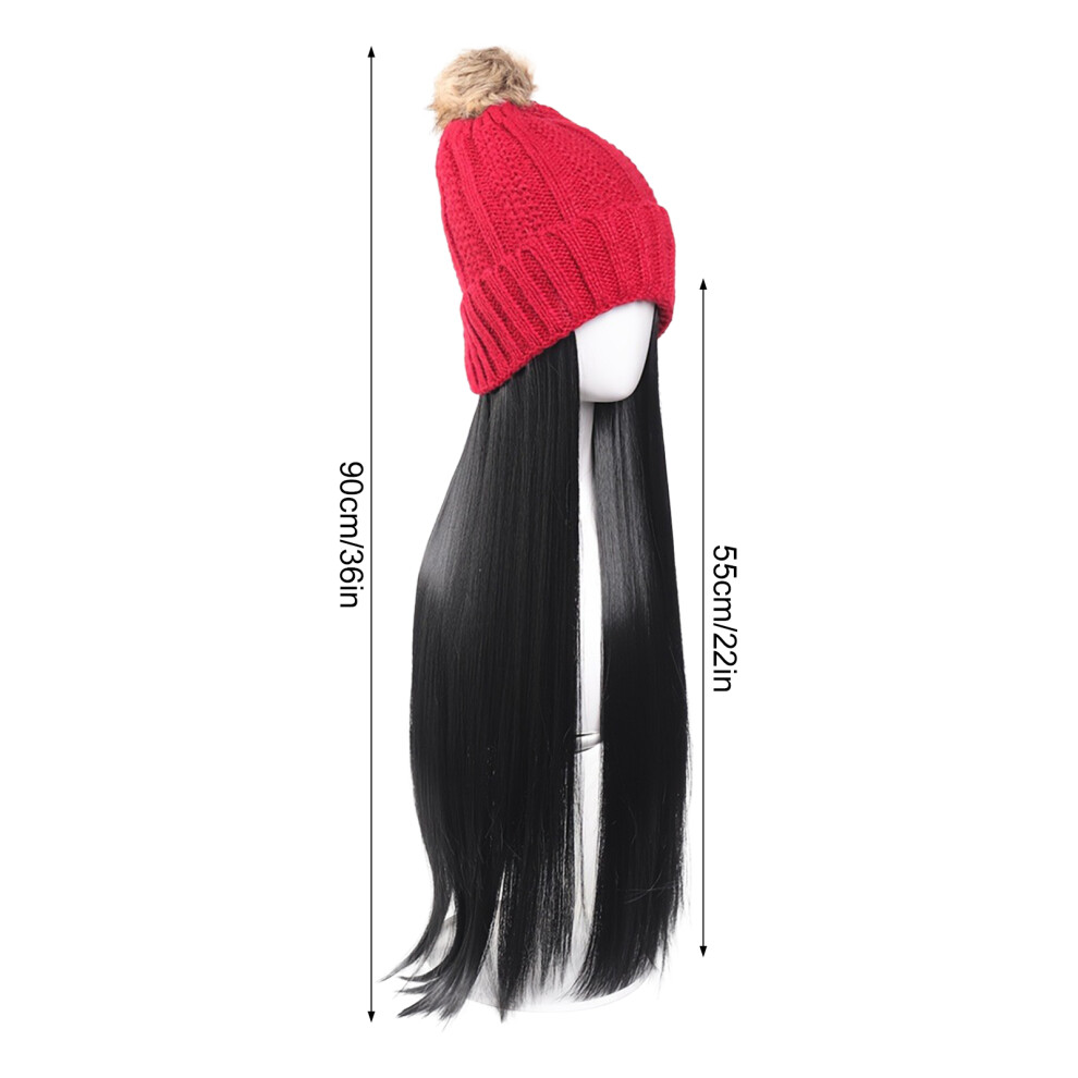 Penghui-Toys Unisex Black,Red (Red At1208 1B) Women\'S Winter Wig Hat With Black Synthetic Hair