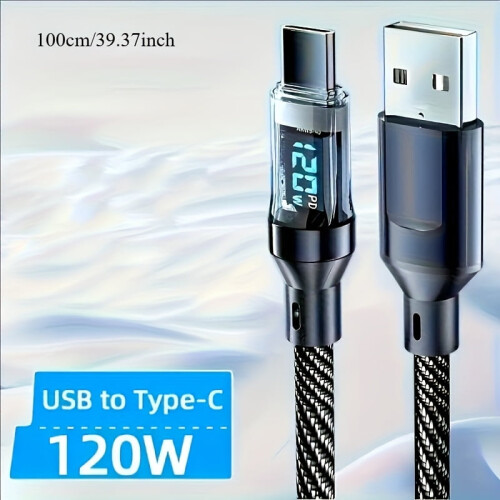 Καλώδιο USB-A σε Type-C 120W με οθόνη LED, ματ φινίρισμα, 6A, συγχρονισμός δεδομένων, USB PD, 1