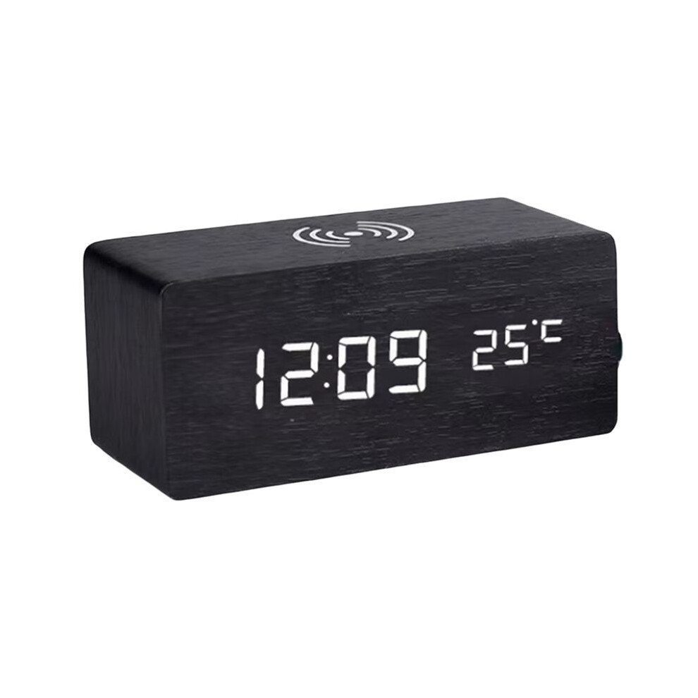 Digital Alarm Clock With Wireless Charging, Led Clock With Date,Temperature, Desk Clocks For Office,Bedside Clock Black Tauoh
