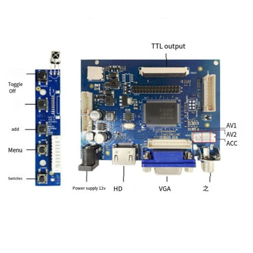 Kit de Placa de Driver LCD HD de 7 Polegadas e 50 Pinos com Resolução 1024x600 e Compatível com para  para Raspberry Pi 1