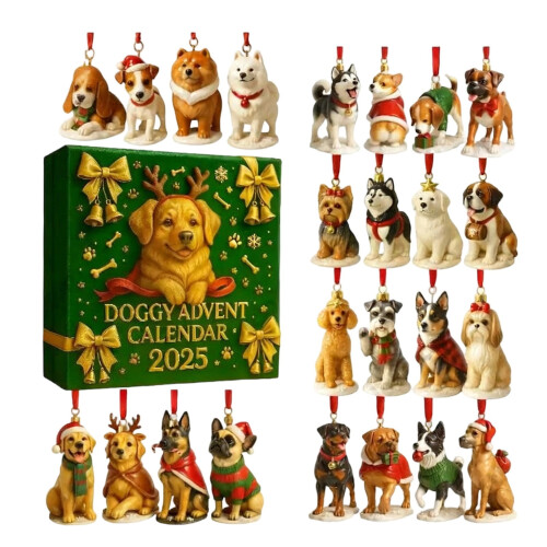Hundeformet akryl adventskalendervedhæng 24 stk.