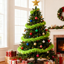 Guirlande de Noël artificielle, 2 m (6,56 pi), vert citron, en fausses plumes, compatible avec la décoration du sapin de Noël, pour une