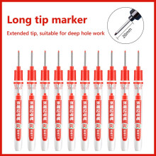Professional Marking Pens with Long Nib & 30mm Ruler, Quick-Dry Ink for Wood/Metal/Construction – Red