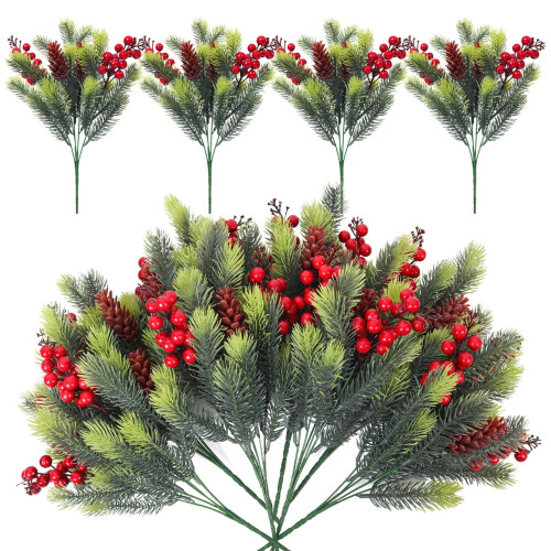 Kunstig juleblomsterbukett med røde bær 1 stk 1