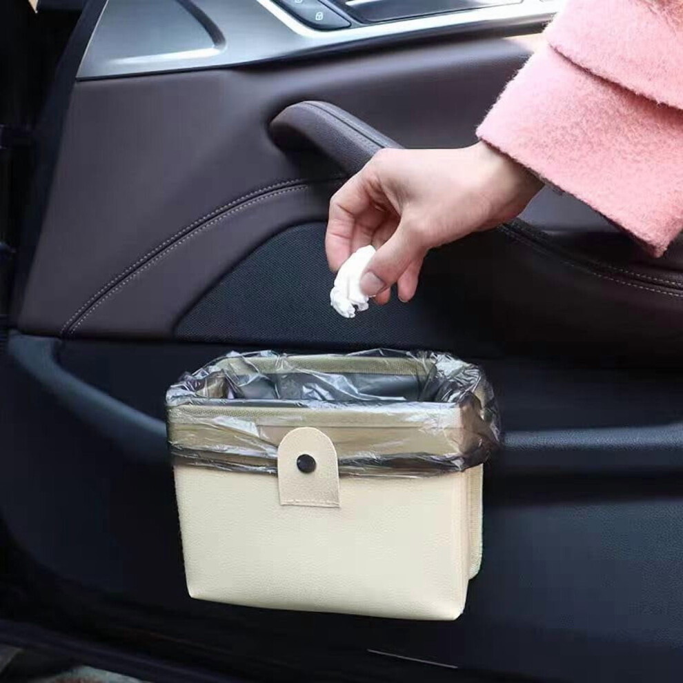Leather Car Trash Can Foldable Hanging Bin Beige 971050101866