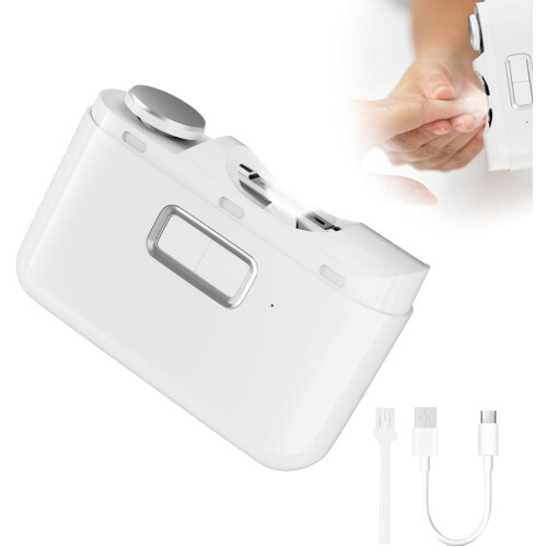 Cortador de unhas elétrico 2 em 1 com duas velocidades, branco.