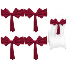 Red satin chair bow ties set elastic back 12 pcs