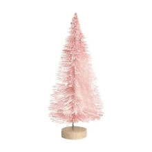 Mini Pink Bottle Brush Christmas Trees with Wooden Base 2