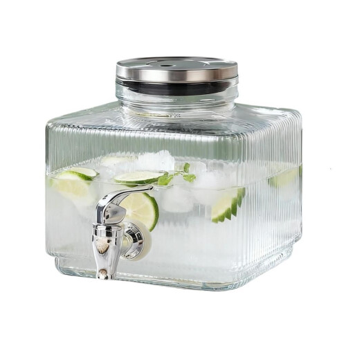 Drikkedispenser i klart glas, rustfri metallåg, 2,5 gallon