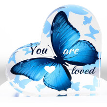 Acrylic Heart Butterfly Desk Decor for Women – Engraved "You Are Loved" Keepsake, Thank You & Birthday Gift (Blue)