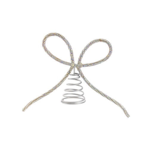Metal Rhinestone Bow Tree Topper Silver 11.22x7.28 in 2