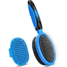 2PCS Dog Grooming Tools - Double-Sided Bath Brush for Shedding and Bathing, Suitable for Short/Long Haired Dogs, Premium Pet Supplies (Black Blue)