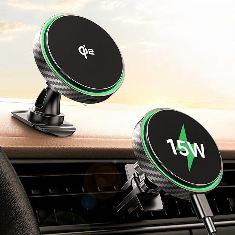 Zcfor Magsafe Car Mount Charger, Qi2 Certified 15W, 360 Rotation (Dash & Vent), Compatible With Iphone 17Â12, Black 9152228464797