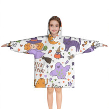 Halloween Cute Trick or Treat Characters Blanket Hoodies for Kids 6-13YR Oversize Wearable Blanket Hoodies for Boys Girls Teens