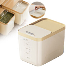 Airtight Dog Food Storage Container, 10Lbs Clear Pet Dog Food Storage Bin for Rice Grain Pet Dog Cat Bird Dog Treat Storage Food Fresh,Beige